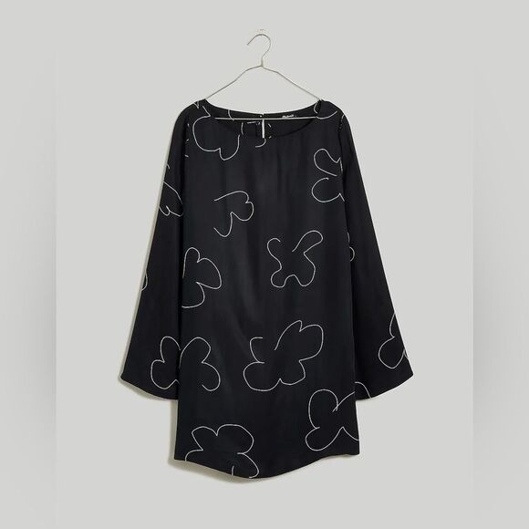 NWT Madewell Shift Long Sleeve Mini Dress in Floral True Black - Picture 6 of 10